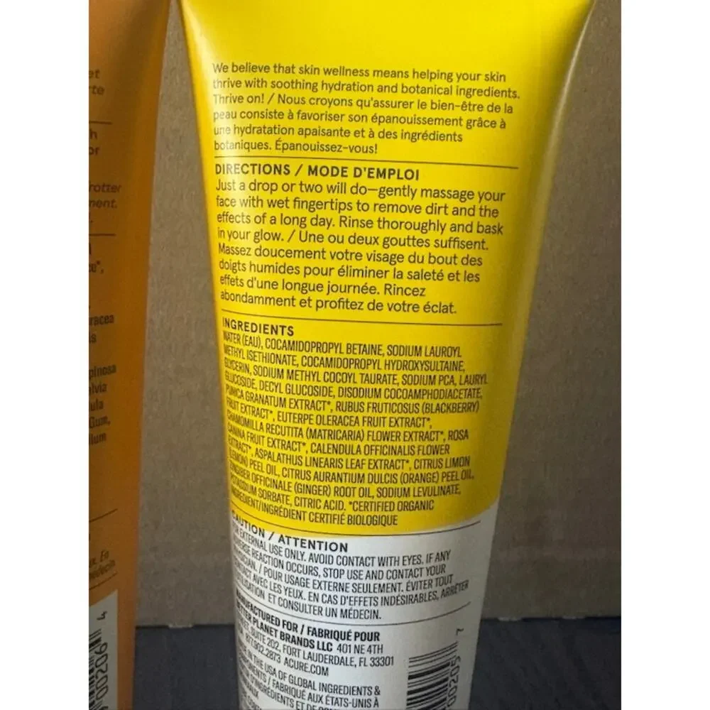 Acure Facial Cleansers Brightening Facial Scrub & Cleansing Gel 4 fl oz each